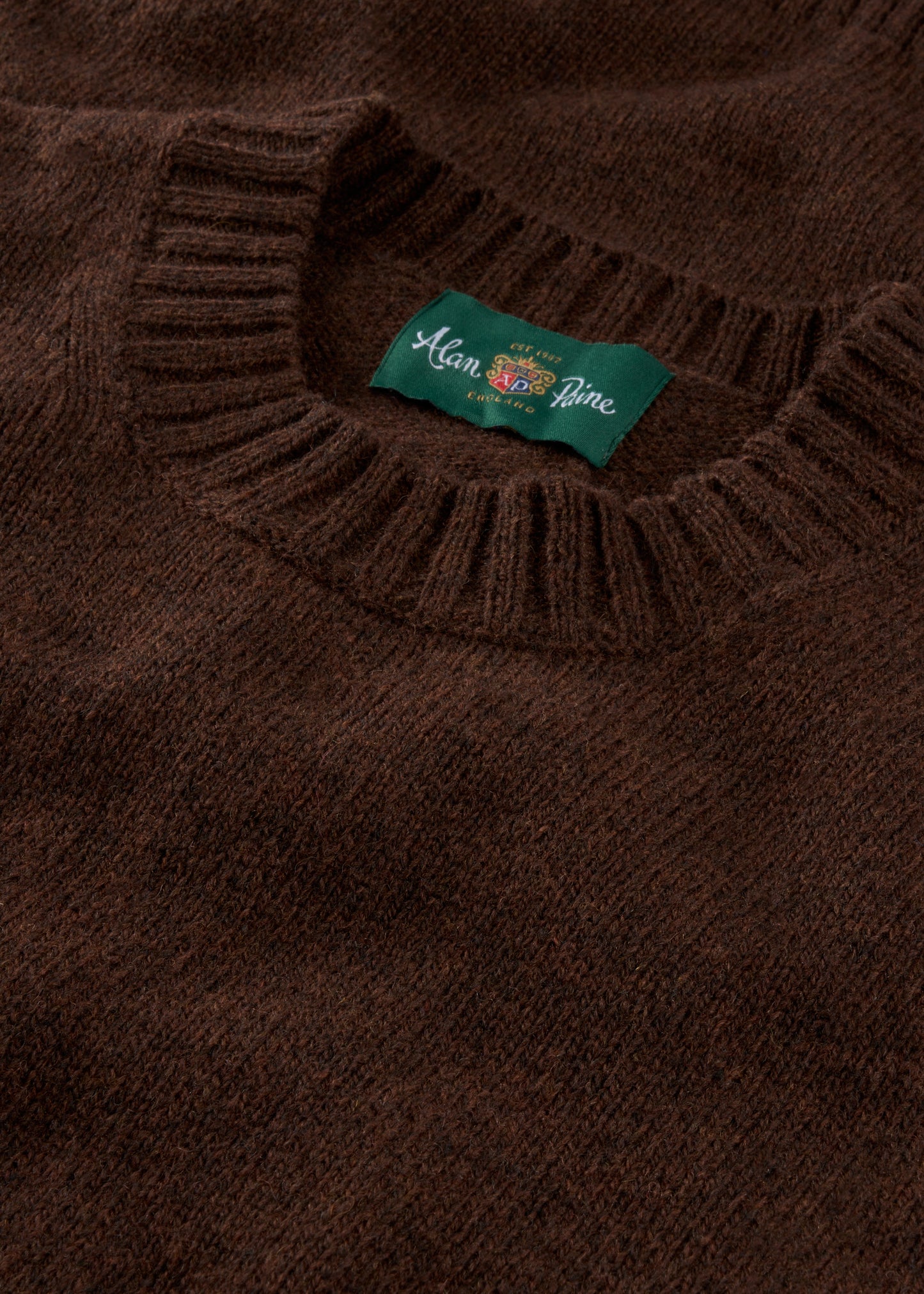 Men's Shetland Wool Crew Neck Jumper in Coffee