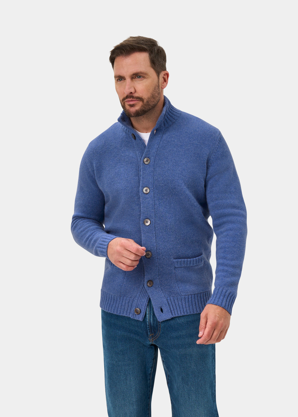 Landford Men's Lambswool Buttoned Jumper In Blue Velvet - Regular Fit