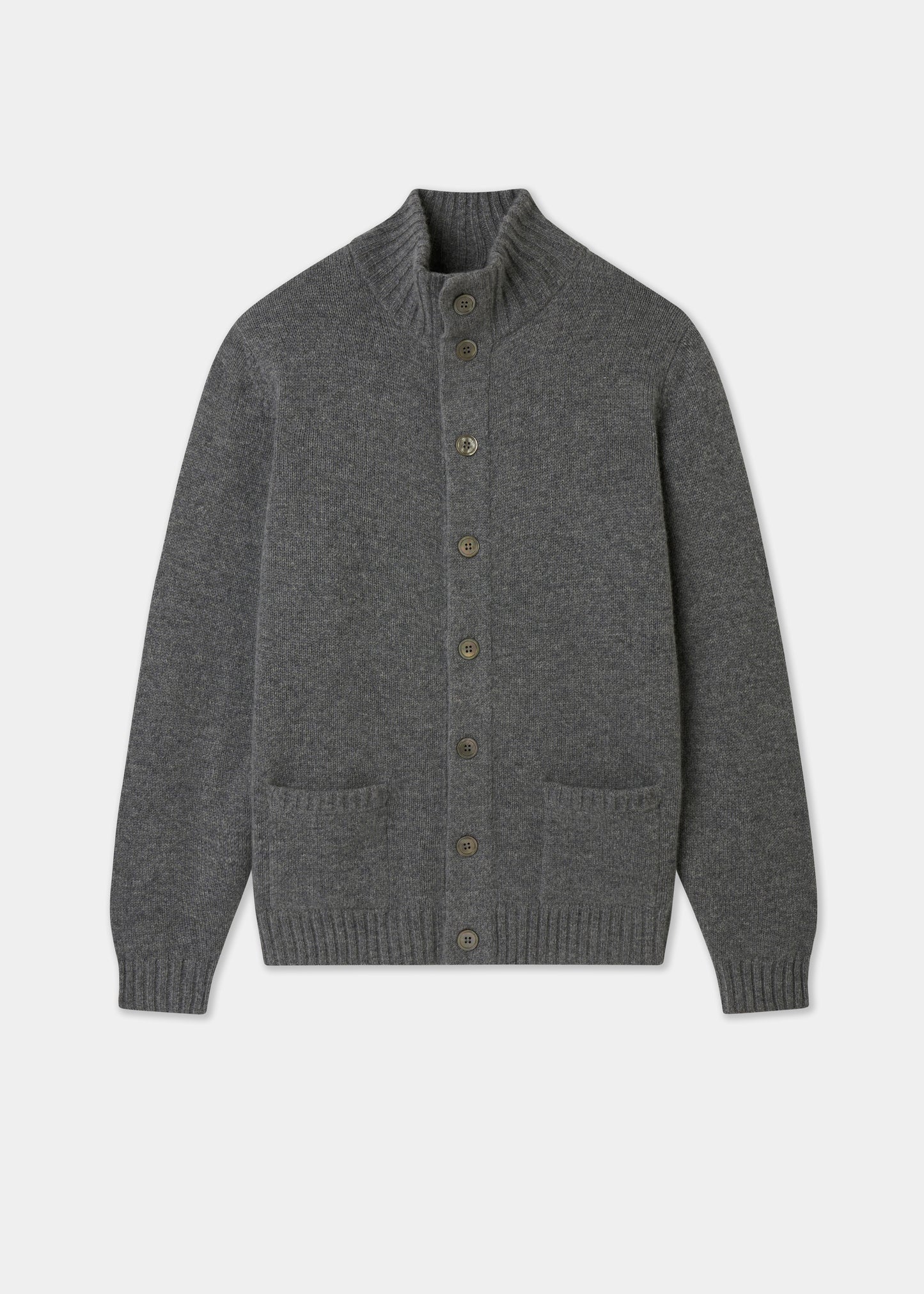 Men's Lambswool Buttoned Jumper With Mock Neck In Grey 