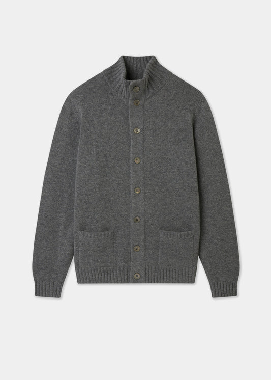 Men's Lambswool Buttoned Jumper With Mock Neck In Grey 