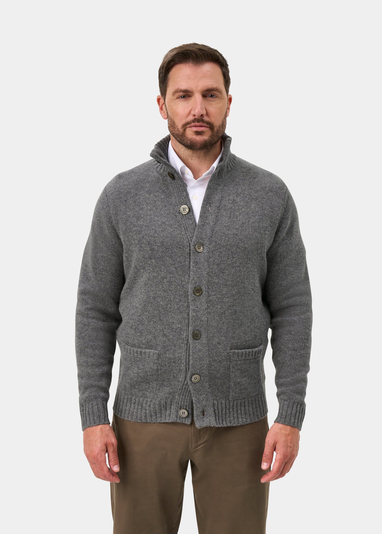 Landford Men's Lambswool Buttoned Jumper In Grey Mix - Regular Fit