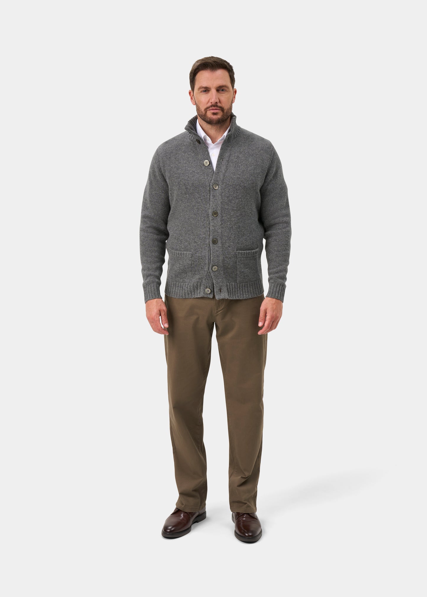 Landford Men's Lambswool Buttoned Jumper In Grey Mix - Regular Fit