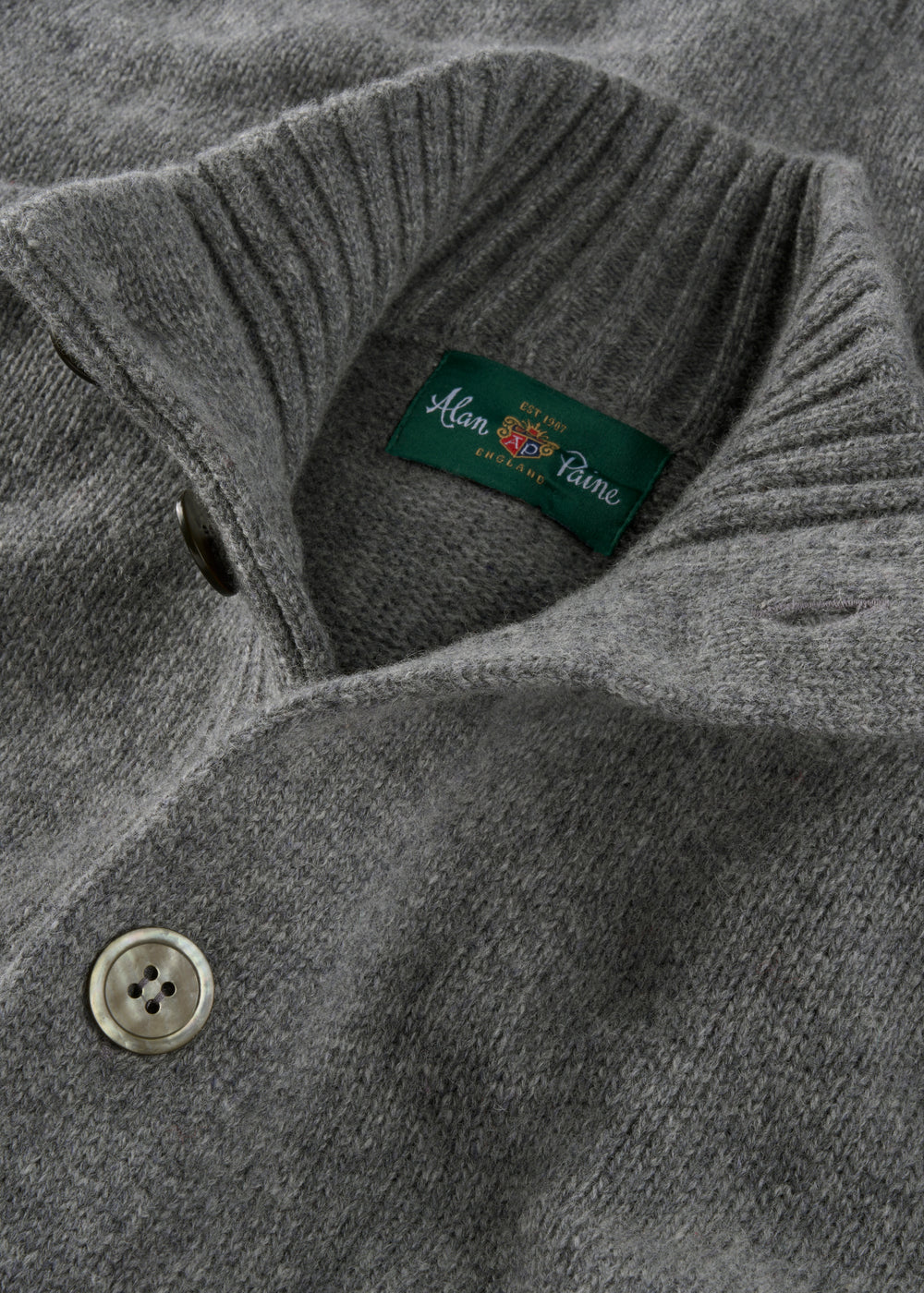 Men's Lambswool Buttoned Jumper With Mock Neck In Grey