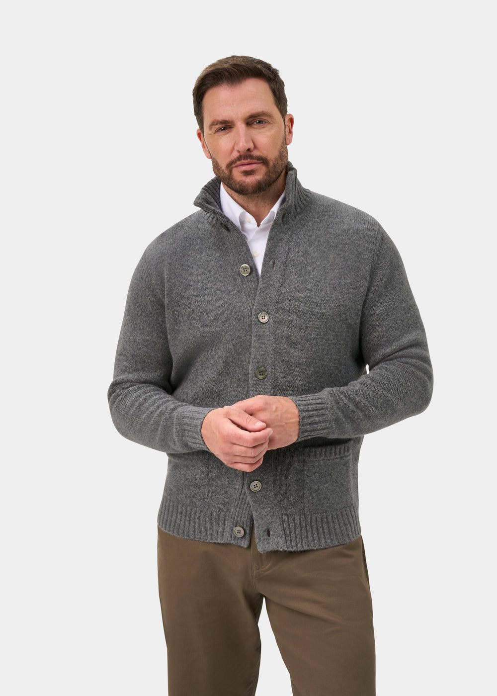 Landford Men's Lambswool Buttoned Jumper In Grey Mix - Regular Fit