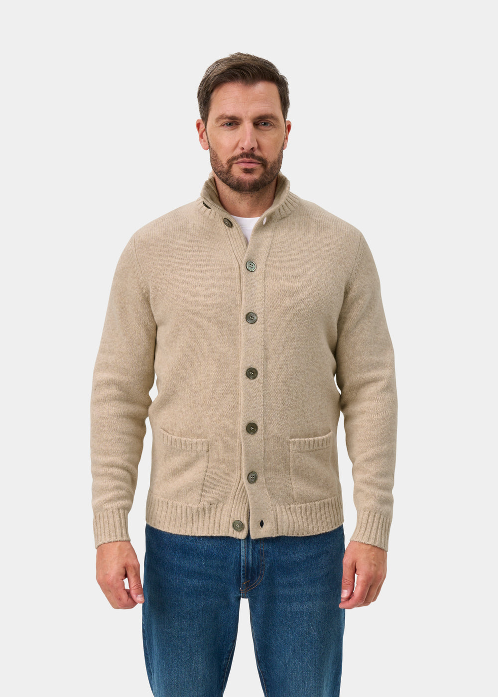 Landford Men's Lambswool Buttoned Jumper In Linen - Regular Fit