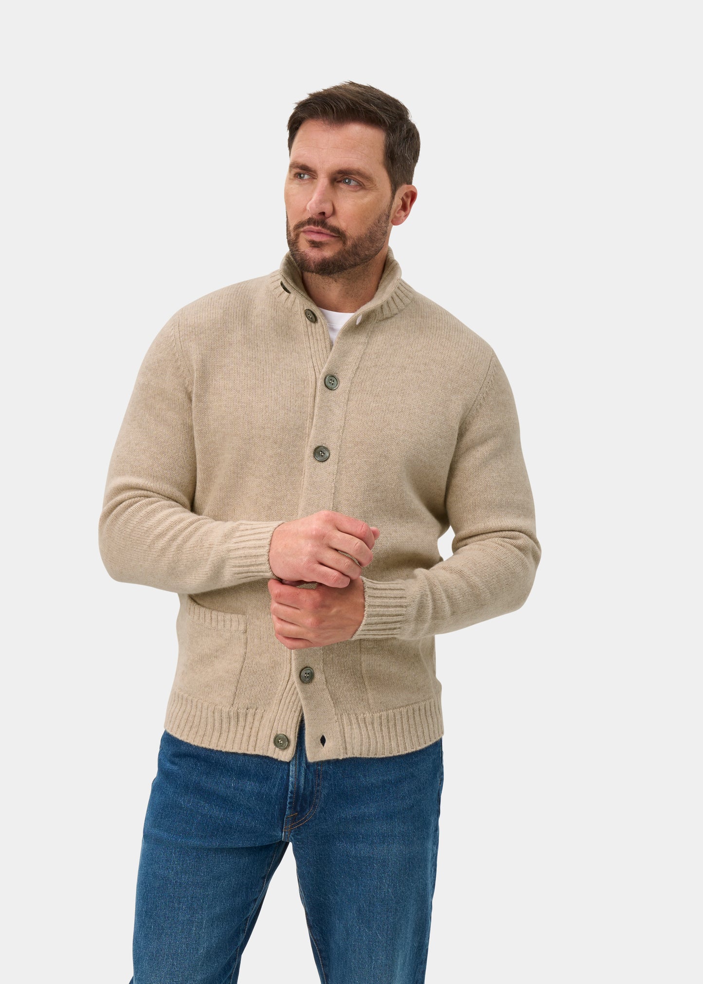 Landford Men's Lambswool Buttoned Jumper In Linen - Regular Fit