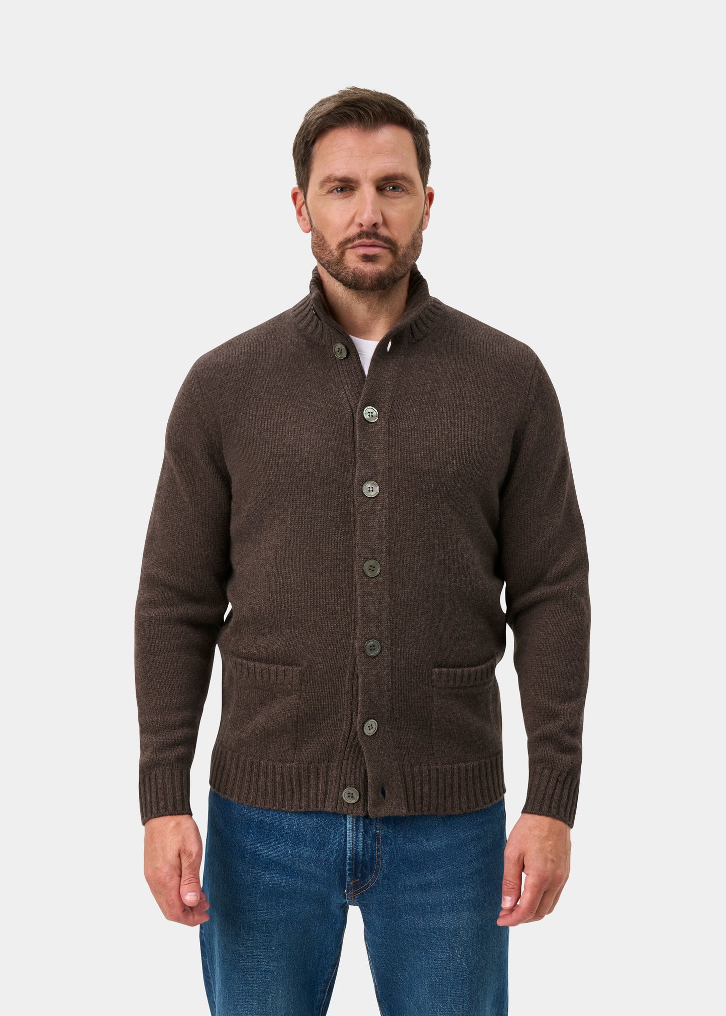Landford Men's Lambswool Buttoned Jumper In Mocha - Regular Fit