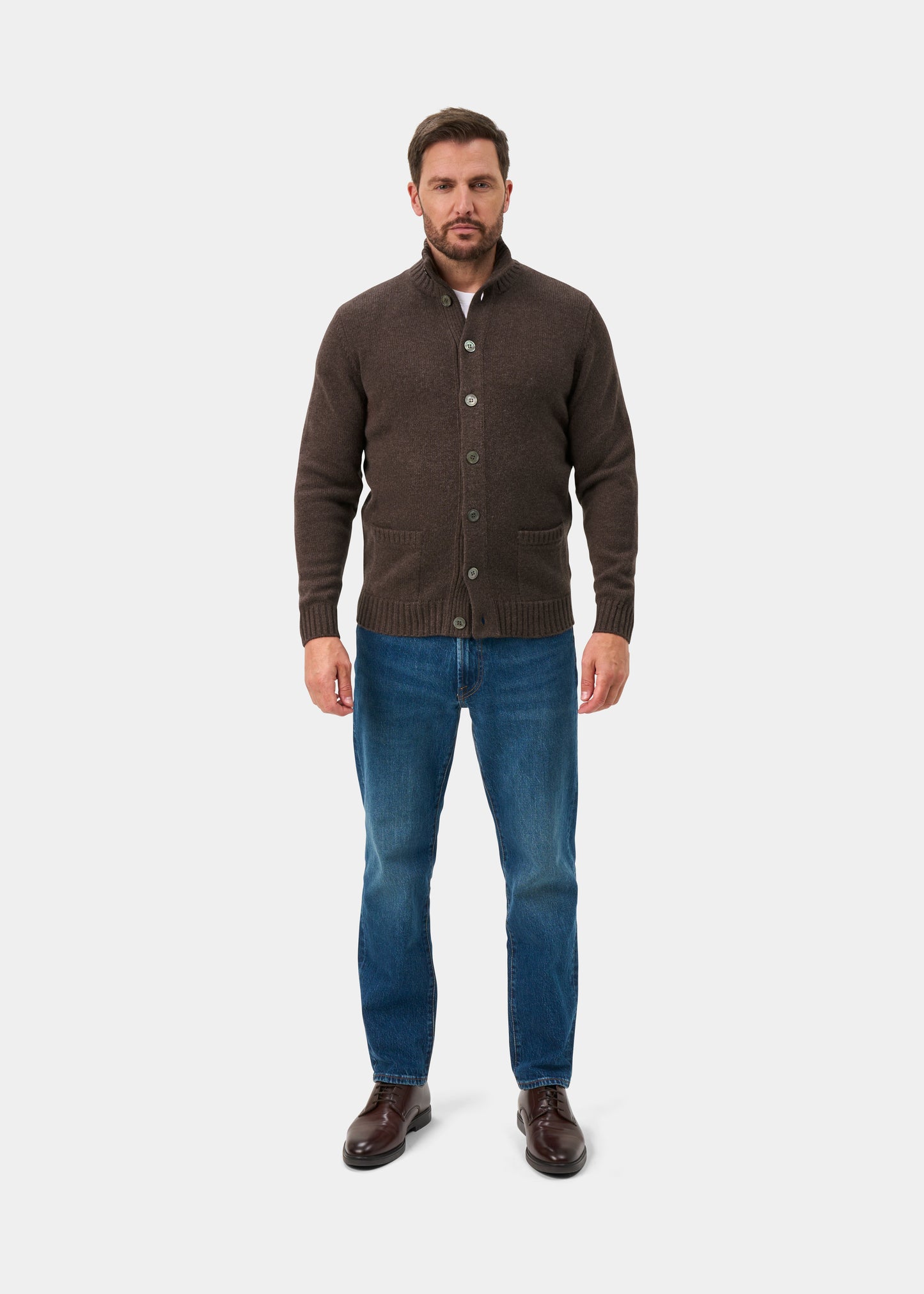 Landford Men's Lambswool Buttoned Jumper In Mocha - Regular Fit