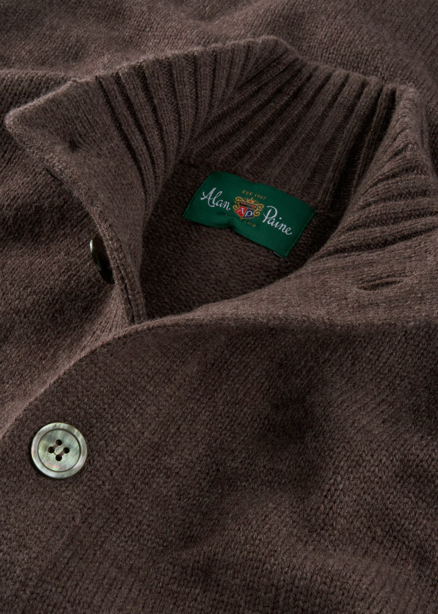 Men's Lambswool Buttoned Jumper With Mock Neck In Mocha