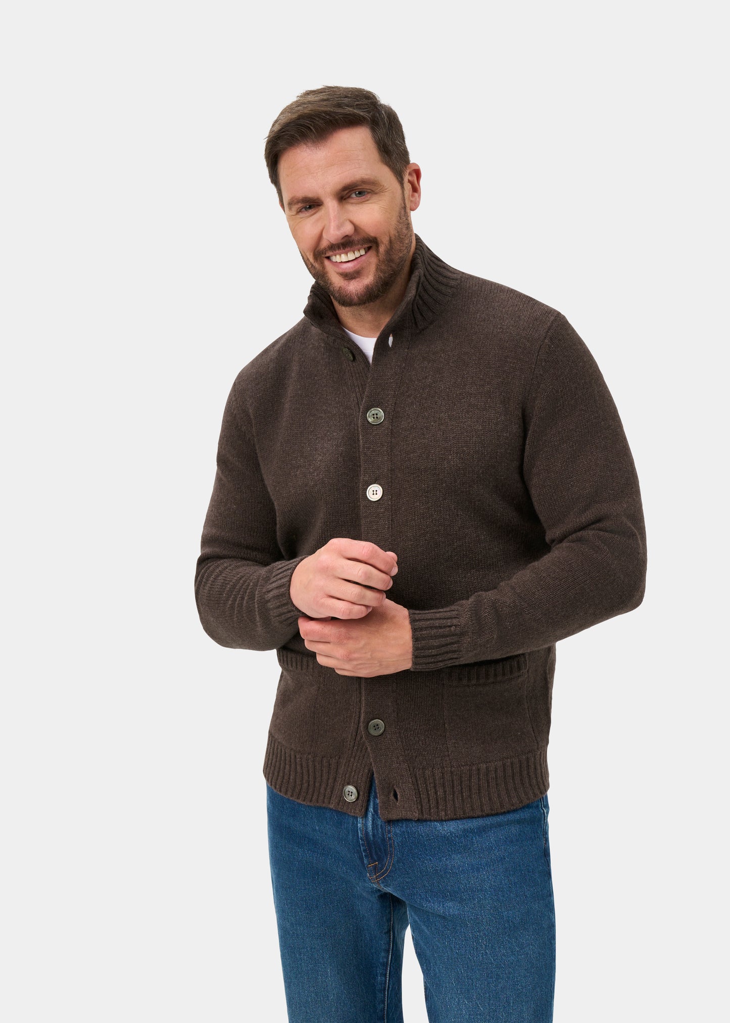 Landford Men's Lambswool Buttoned Jumper In Mocha - Regular Fit