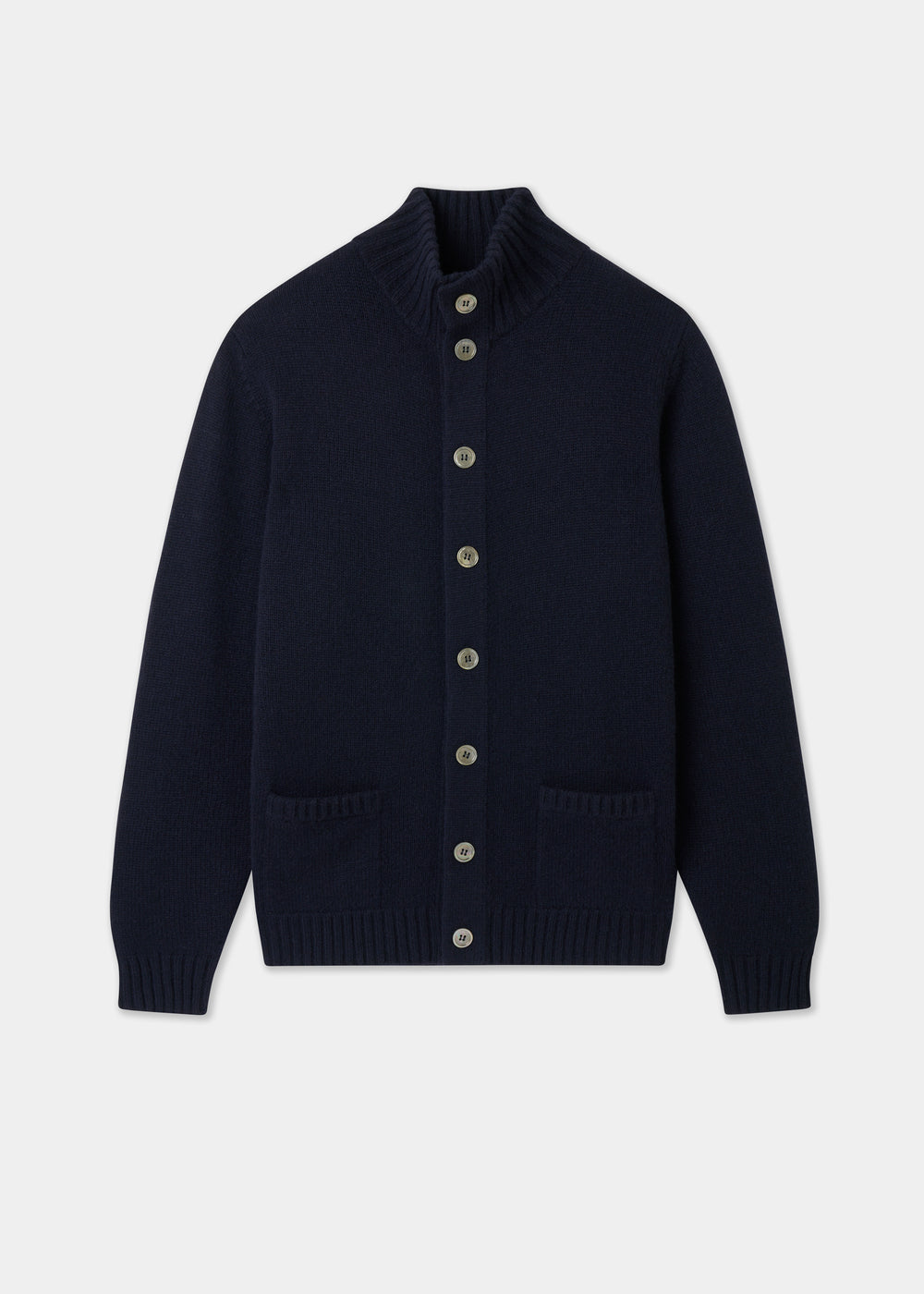 Men's Lambswool Buttoned Jumper With Mock Neck In Navy