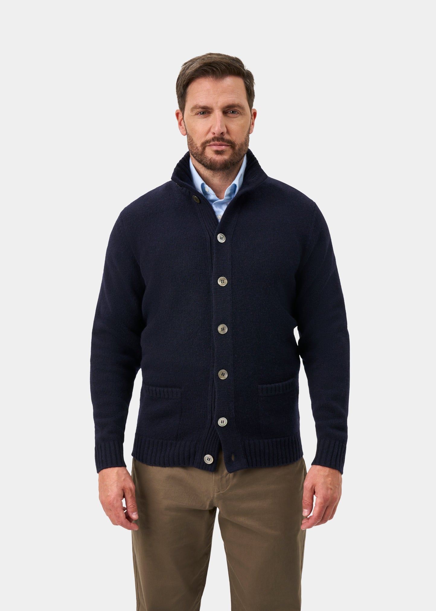 Landford Men's Lambswool Buttoned Jumper In Navy - Regular Fit