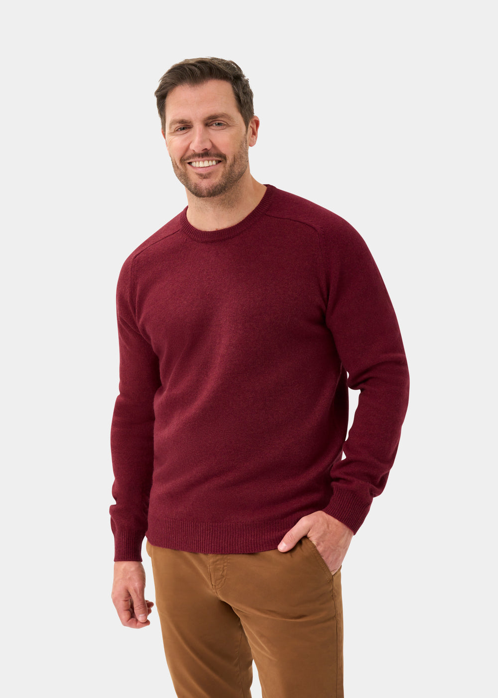 Men's Lambswool Crew Neck Jumper in Garnet