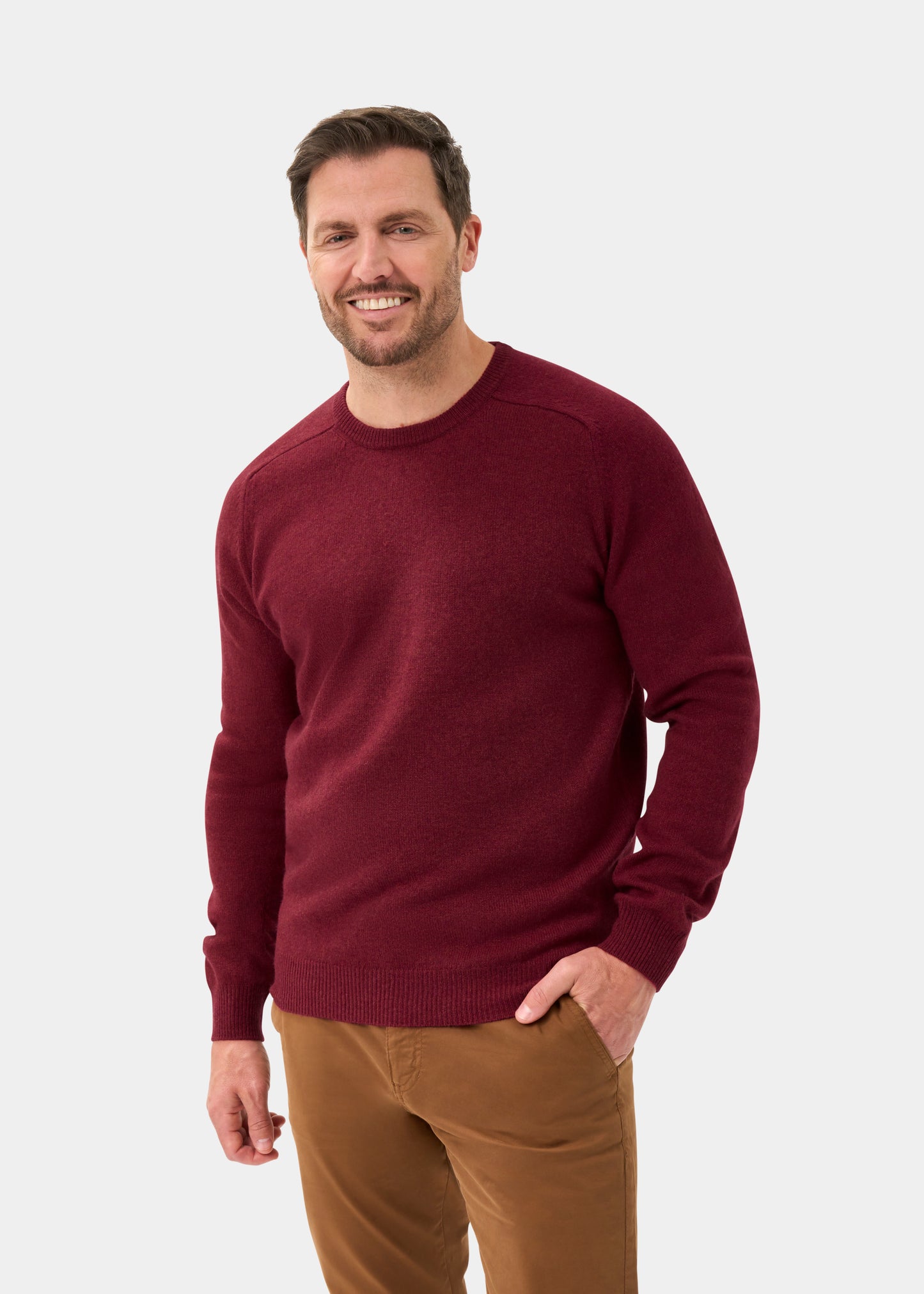 Men's Lambswool Crew Neck Jumper in Garnet