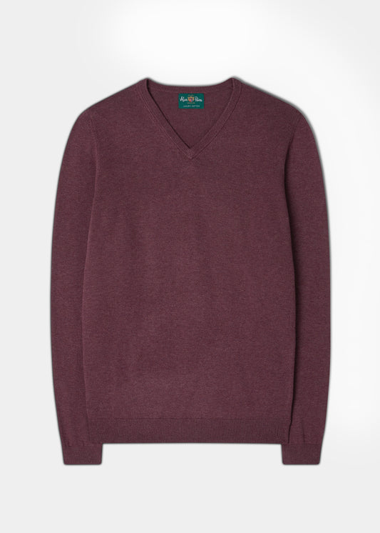 Men's Cotton Cashmere V-Neck Jumper In Burgundy