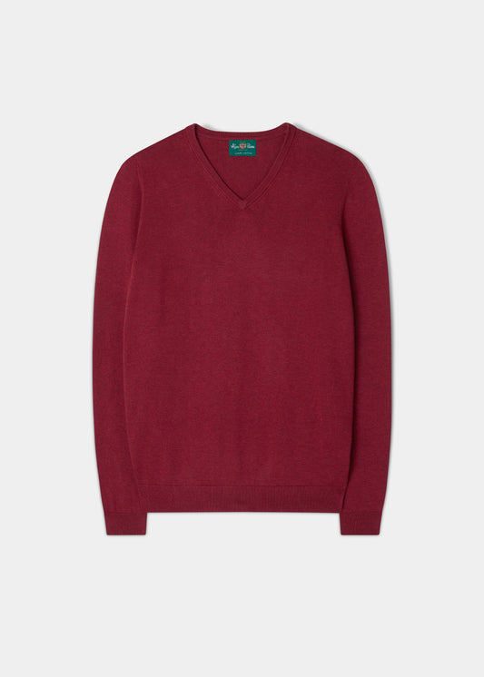 Men's Cotton Cashmere V-Neck Jumper In Claret