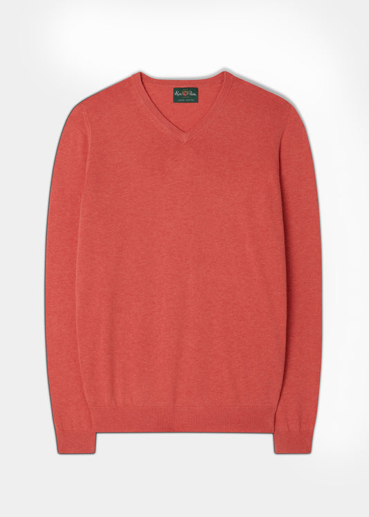 Men's Cotton Cashmere V-Neck Jumper In Flamingo