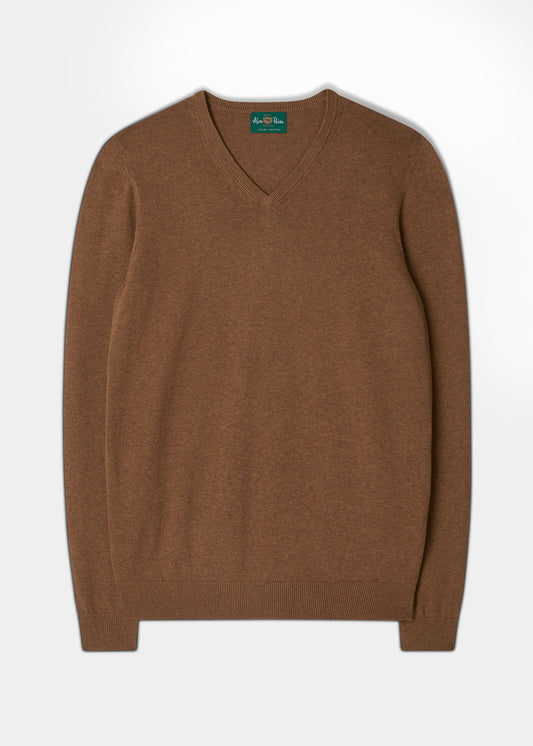 Men's Cotton Cashmere V-Neck Jumper In Tawny