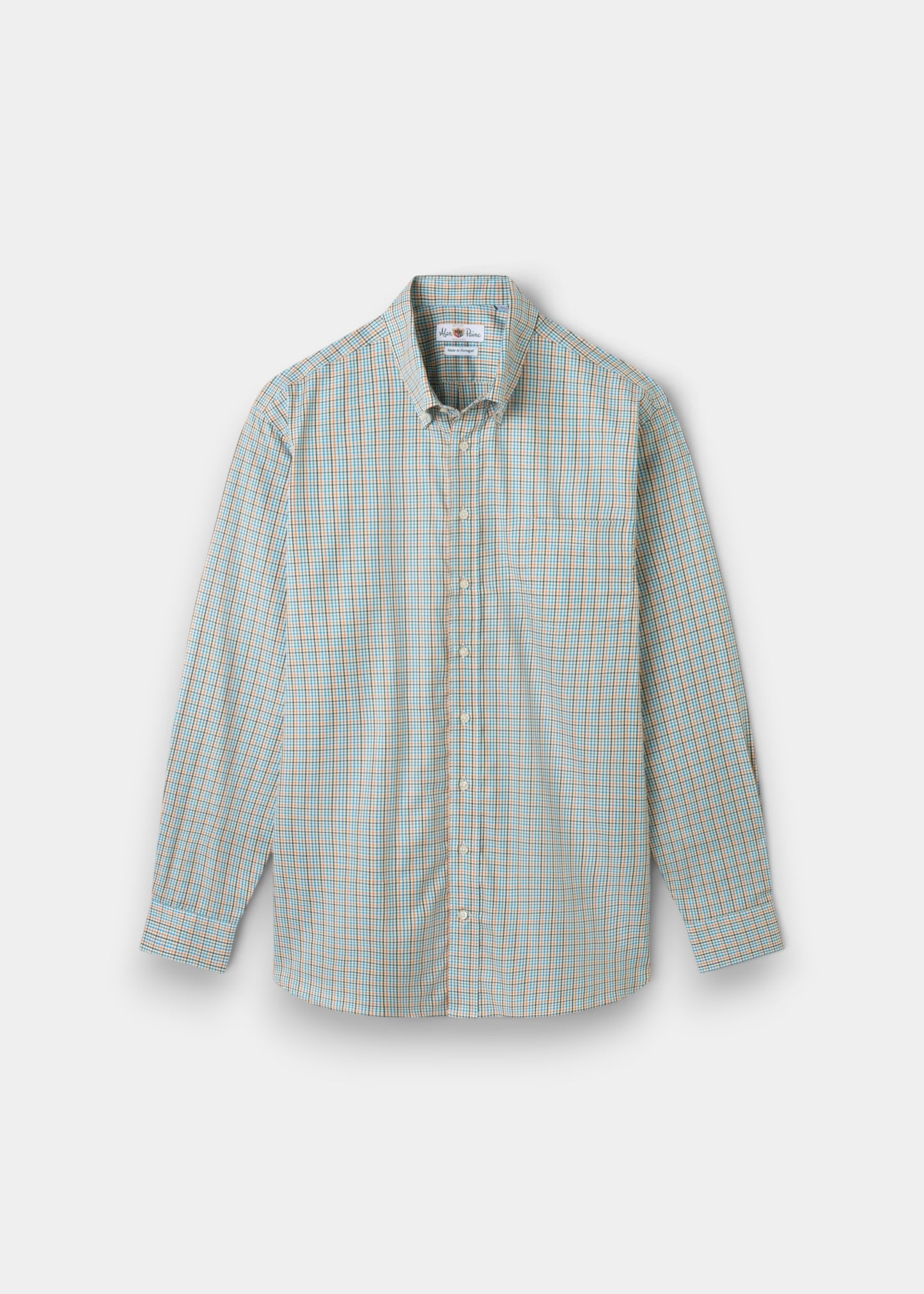 Mirfield Blue and Orange Check Cotton Shirt - Classic Fit