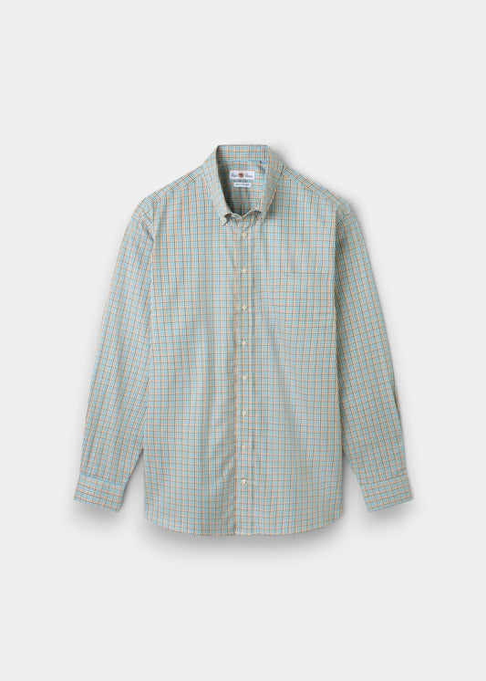Mirfield Blue and Orange Check Cotton Shirt - Classic Fit