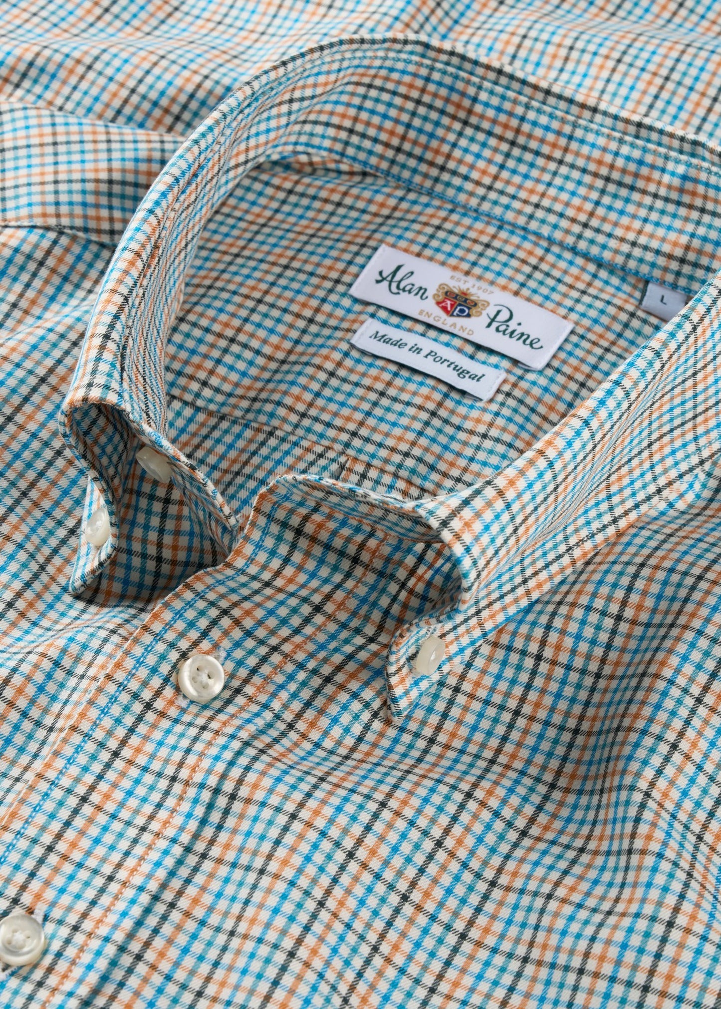 Mirfield Blue and Orange Check Cotton Shirt - Classic Fit