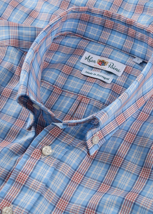 Mirfield Blue and Red Check Cotton Shirt - Classic Fit