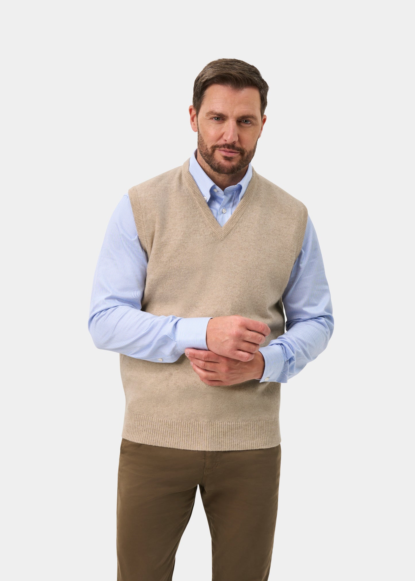 Norfolk Men's Lambswool Slipover in Linen - Classic Fit