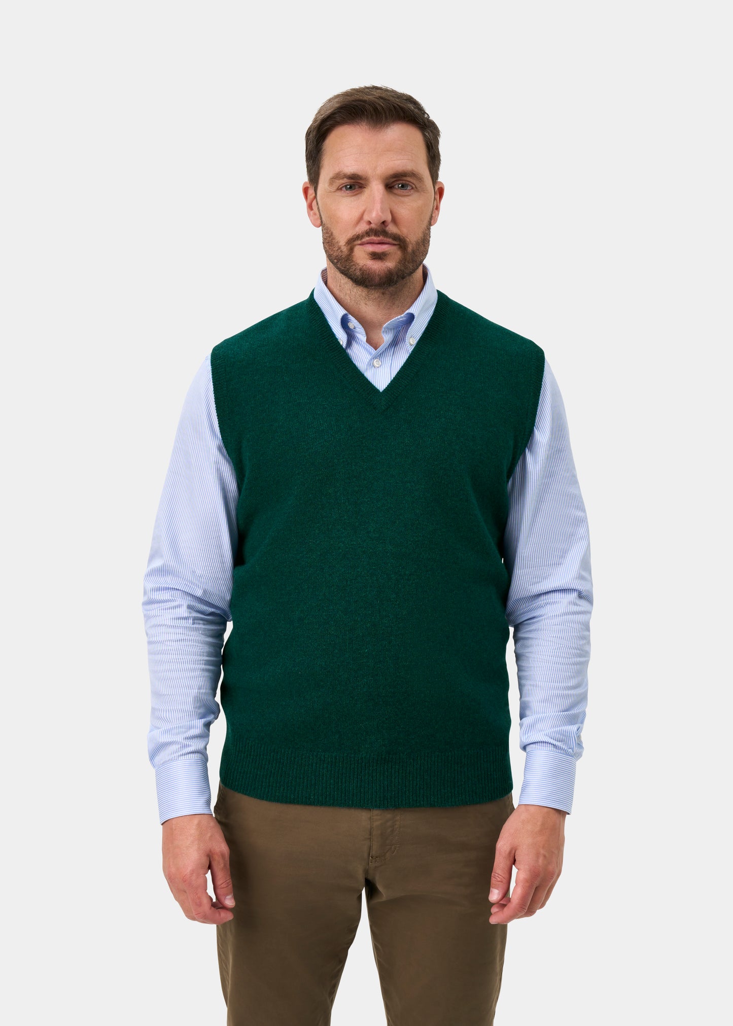 Norfolk Men's Lambswool Slipover in Mallard - Classic Fit