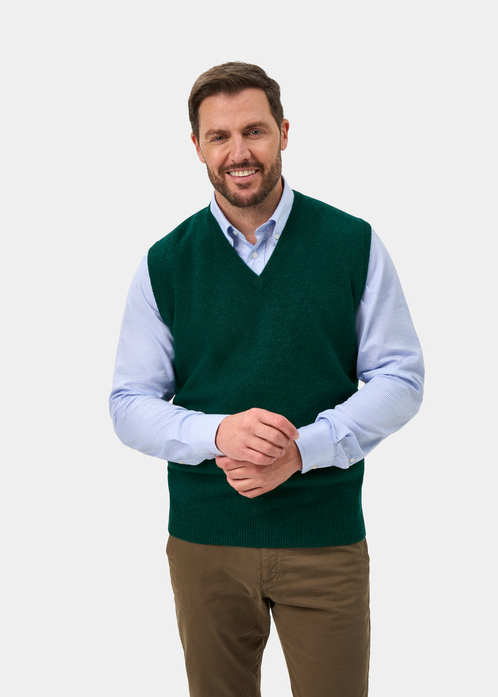Norfolk Men's Lambswool Slipover in Mallard - Classic Fit