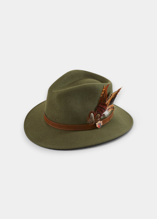 Richmond Ladies Felt Hat With Feather In Olive