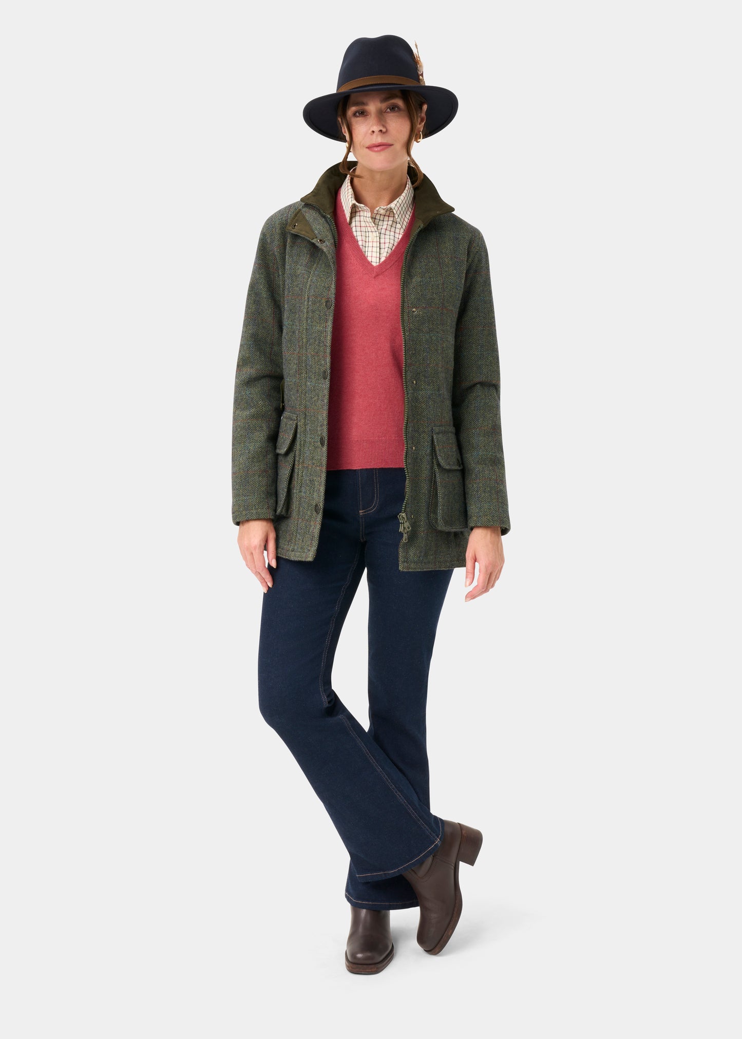 Rutland Ladies Tweed Waterproof Shooting Coat in Juniper -  Shooting Fit