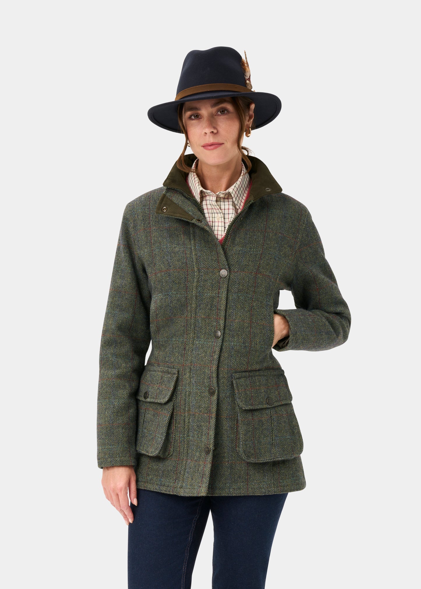 Rutland Ladies Tweed Waterproof Shooting Coat in Juniper -  Shooting Fit