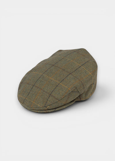 Rutland Men's Tweed Waterproof Flat Cap in Dark Moss  -  Regular Fit
