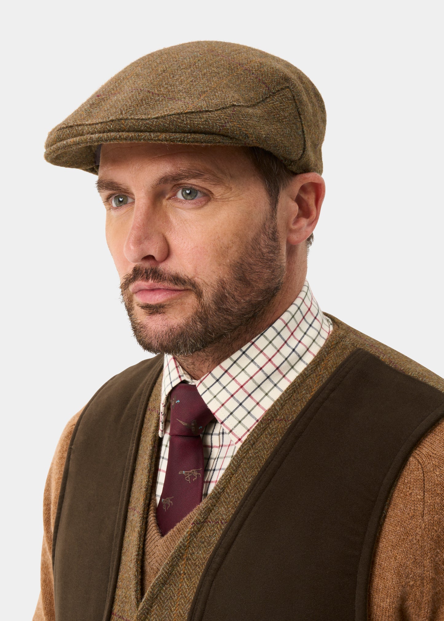 Rutland Men's Tweed Waterproof Flat Cap in Birch -  Regular Fit
