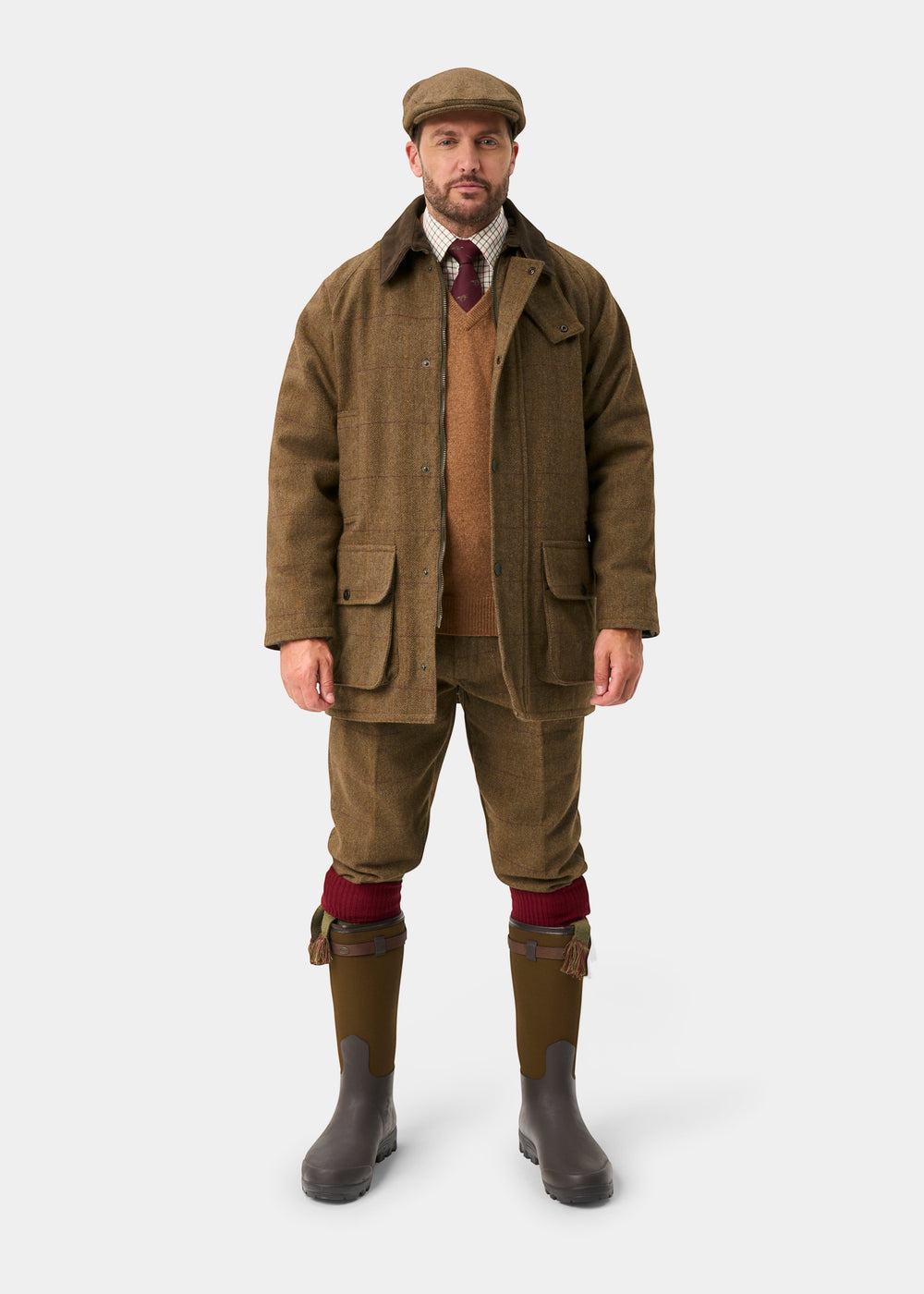 Rutland Men's Tweed Waterproof Shooting Coat in Birch -  Regular Fit