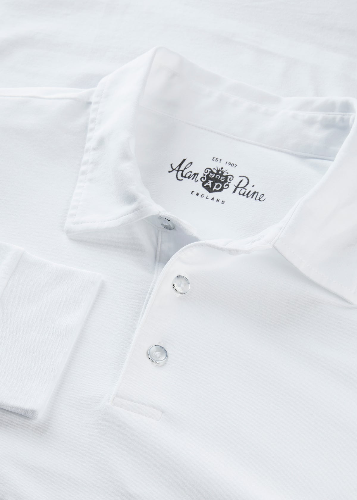 Mens Cotton Long Sleeve Polo Shirt in White