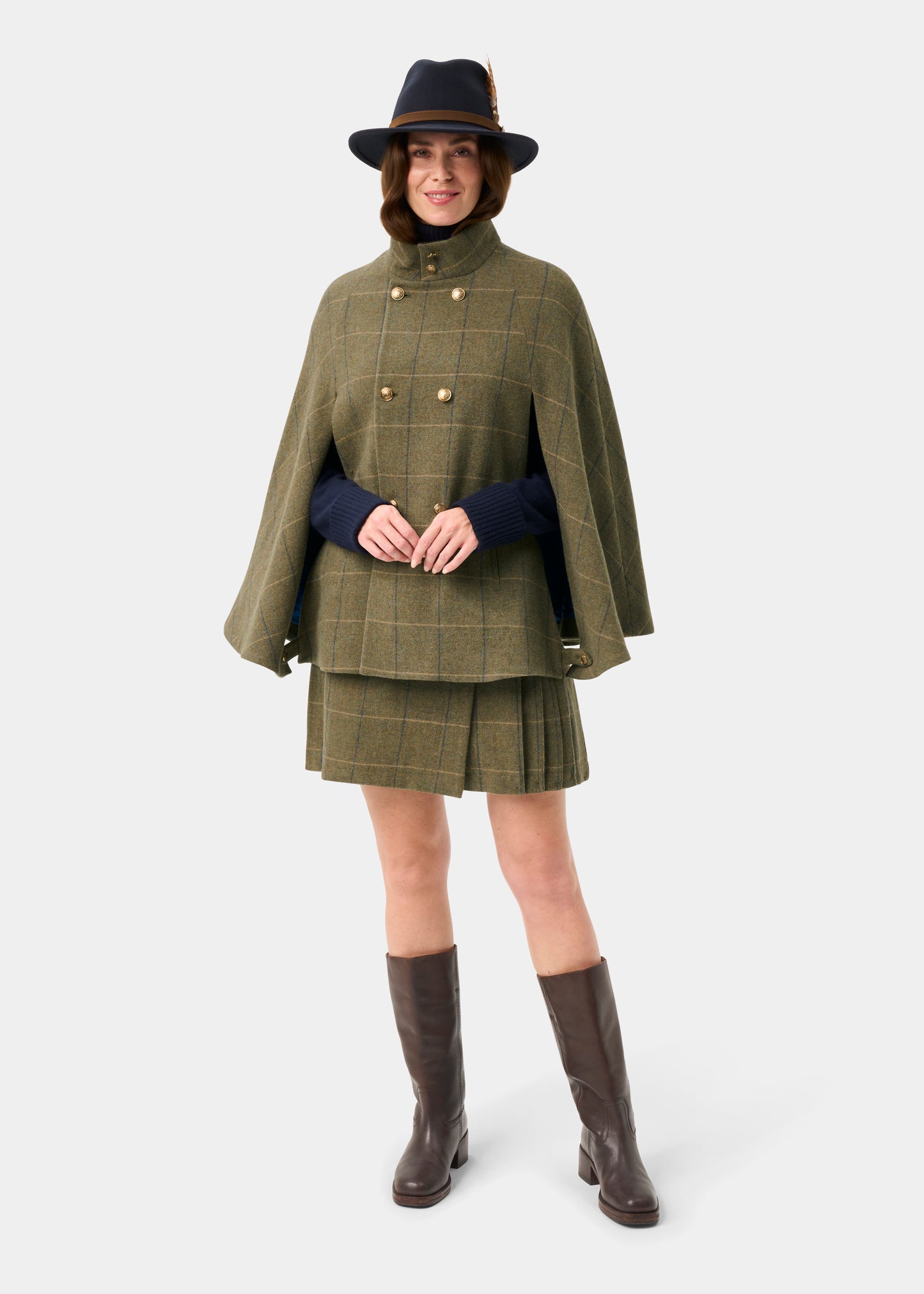 Surrey Ladies Tweed Water Repellent Cape in Lovat Blue -  Regular Fit