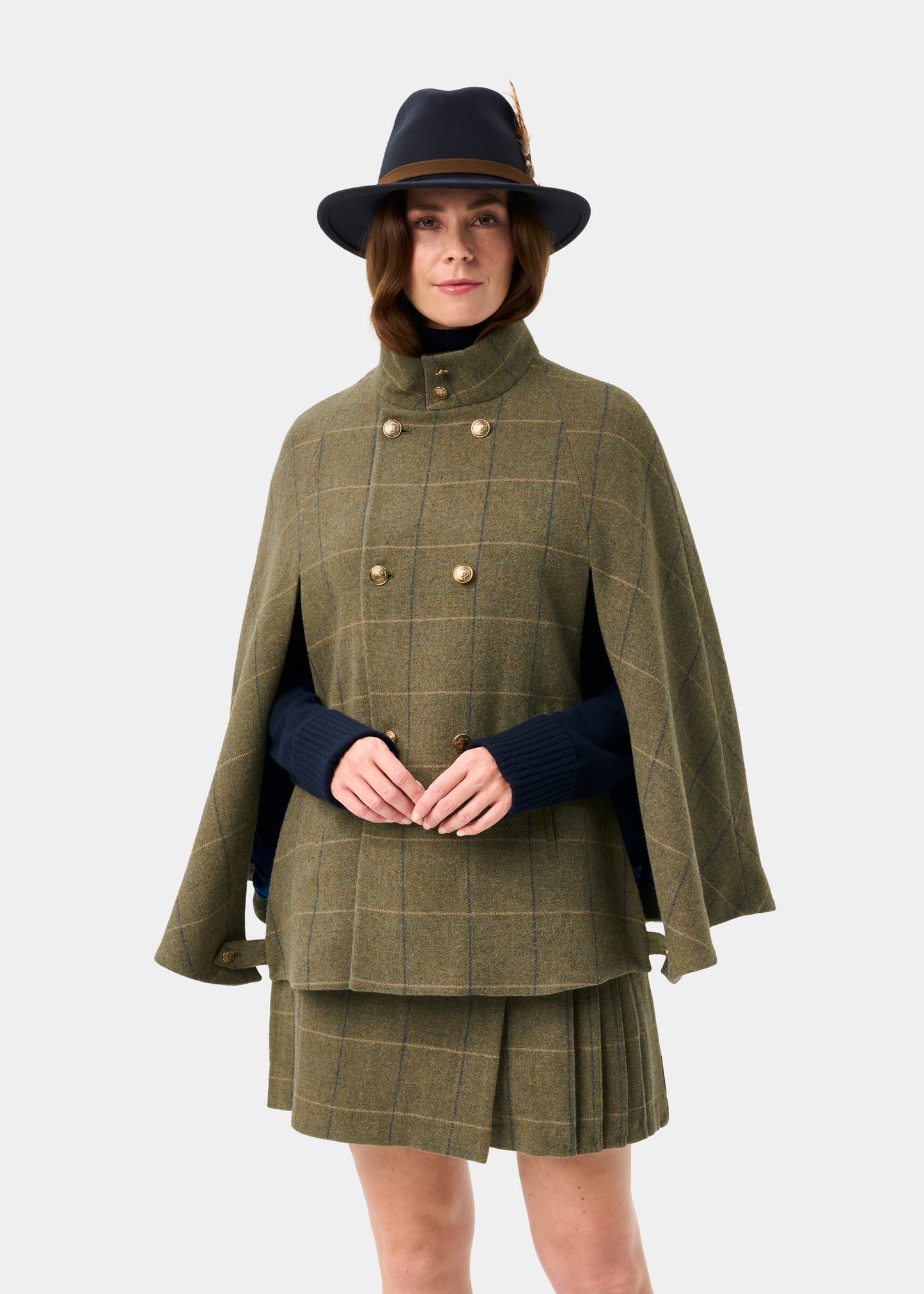 Surrey Ladies Tweed Water Repellent Cape in Lovat Blue -  Regular Fit
