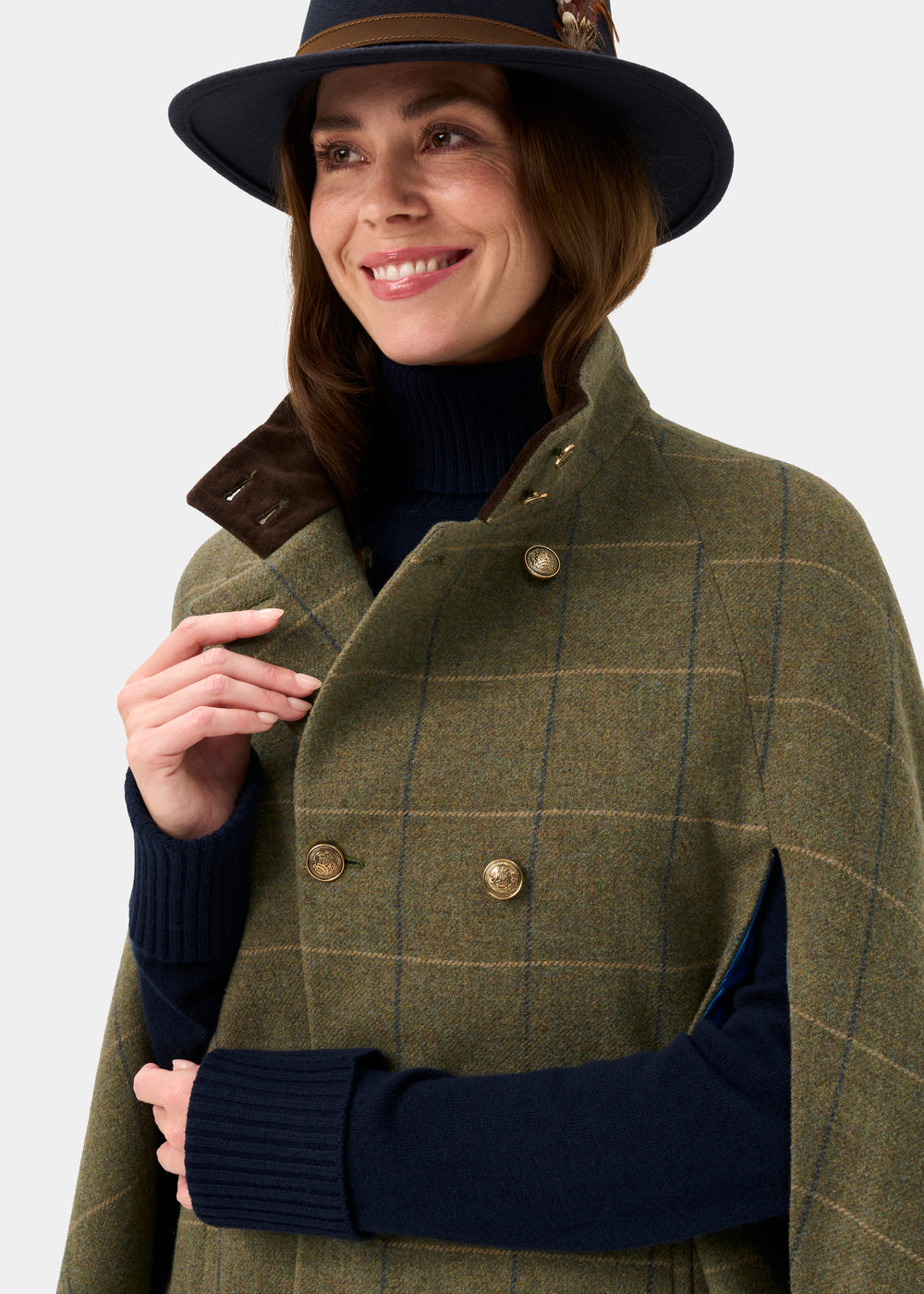 Surrey Ladies Tweed Water Repellent Cape in Lovat Blue -  Regular Fit