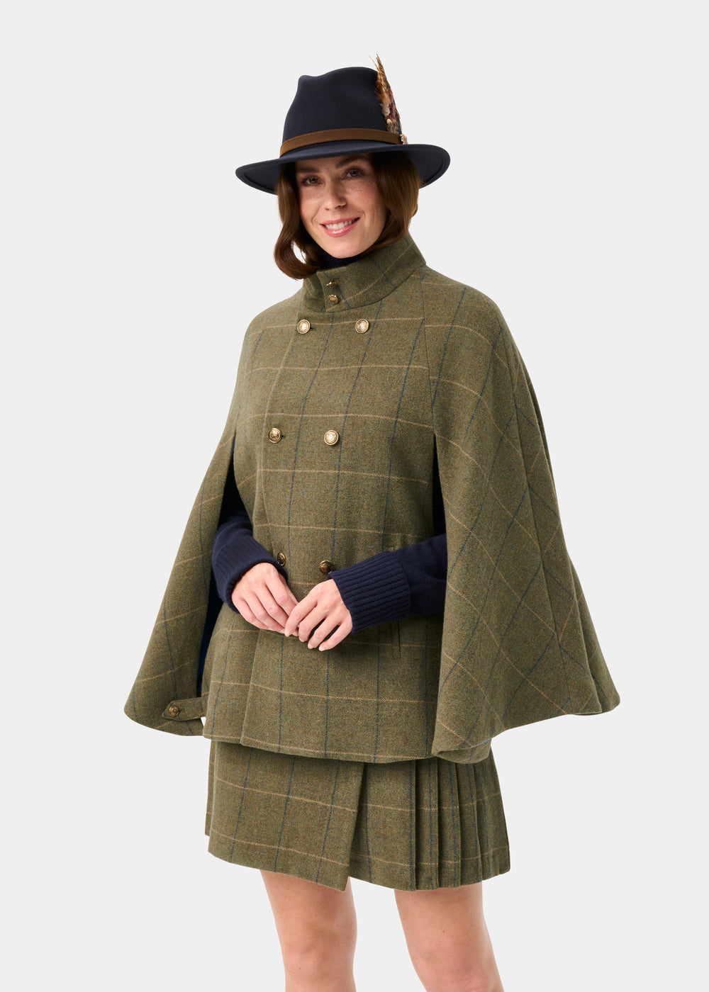 Surrey Ladies Tweed Water Repellent Cape in Lovat Blue -  Regular Fit