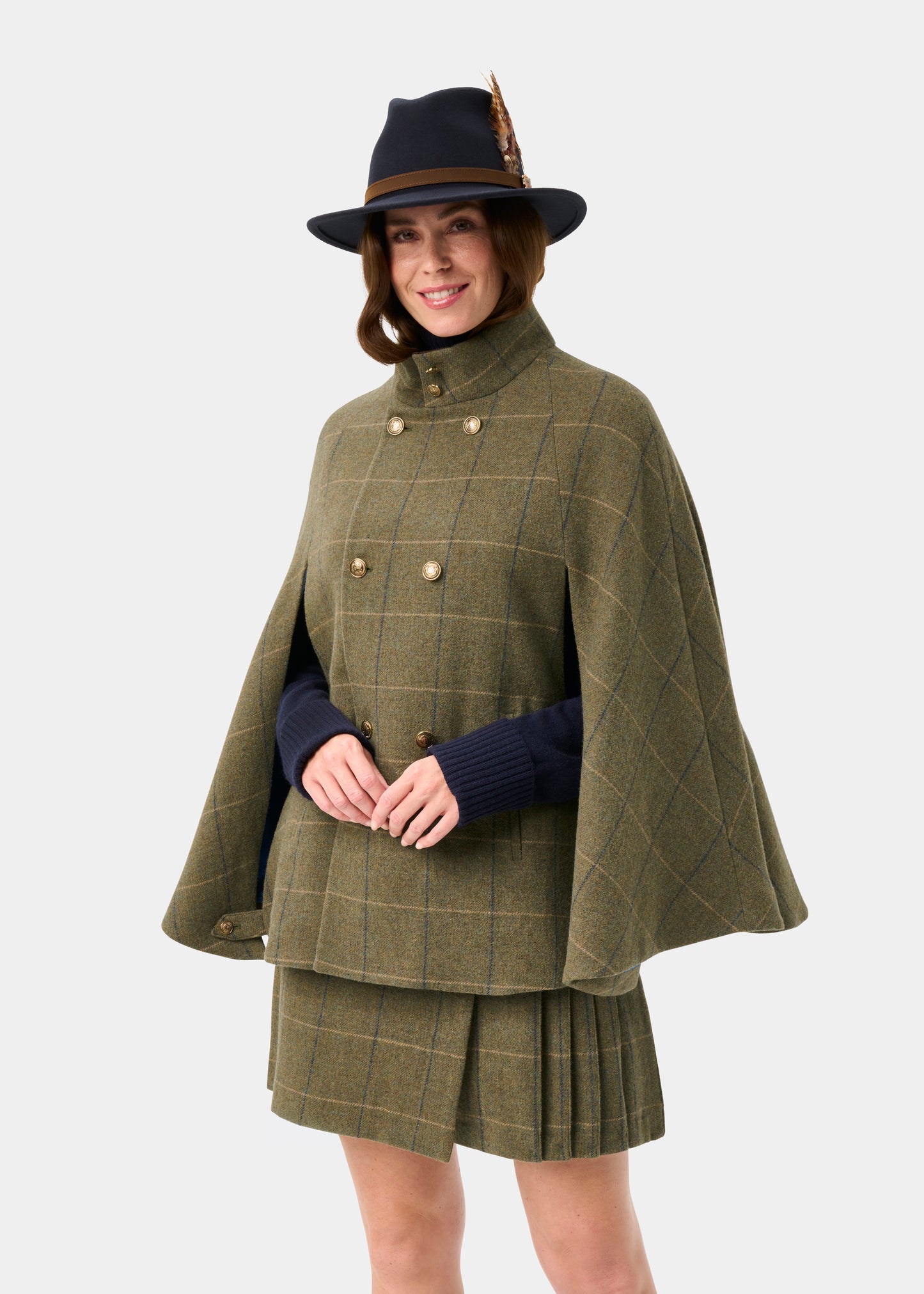 Surrey Ladies Tweed Water Repellent Cape in Lovat Blue -  Regular Fit
