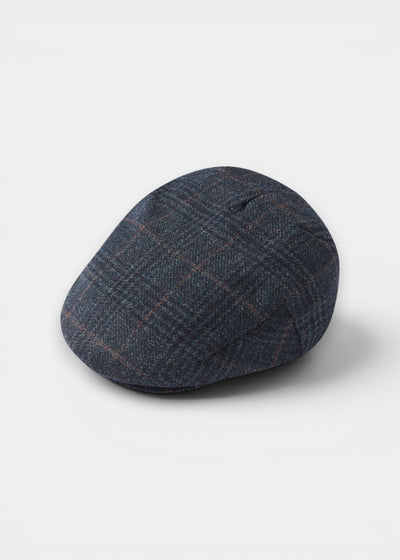 Surrey Men's Tweed Waterproof Flat Cap in Green Check  -  Regular Fit