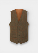Alan Paine Surrey men's field maple tweed waistcoat in 100% wool with five buttons and three jetted pockets.