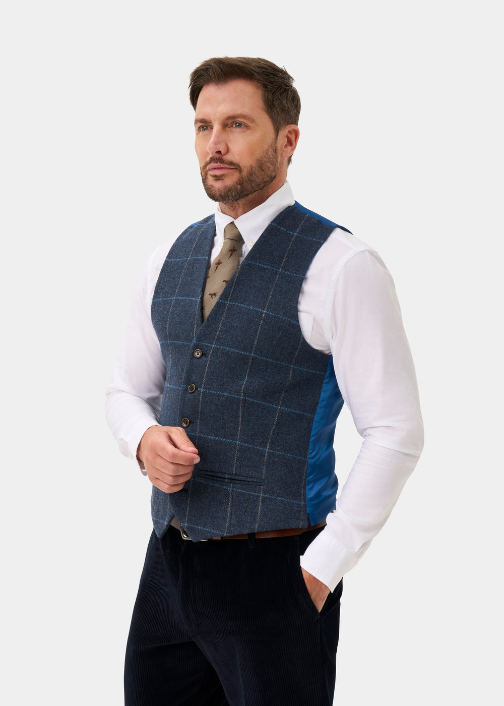 Surrey Men's Tweed Water Repellent Lined Waistcoat in Midnight Blue -  Regular Fit