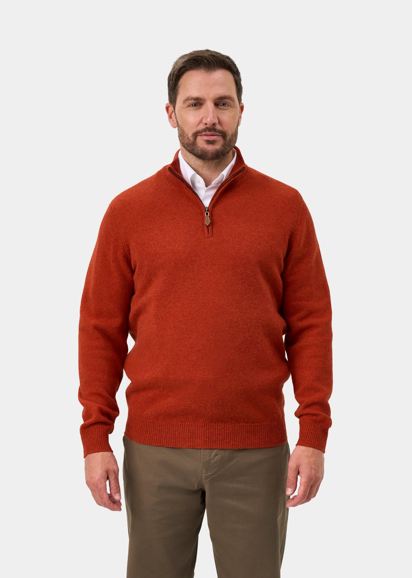 Sutherland Lambswool 1/4 Zip Jumper in Ember - Regular Fit