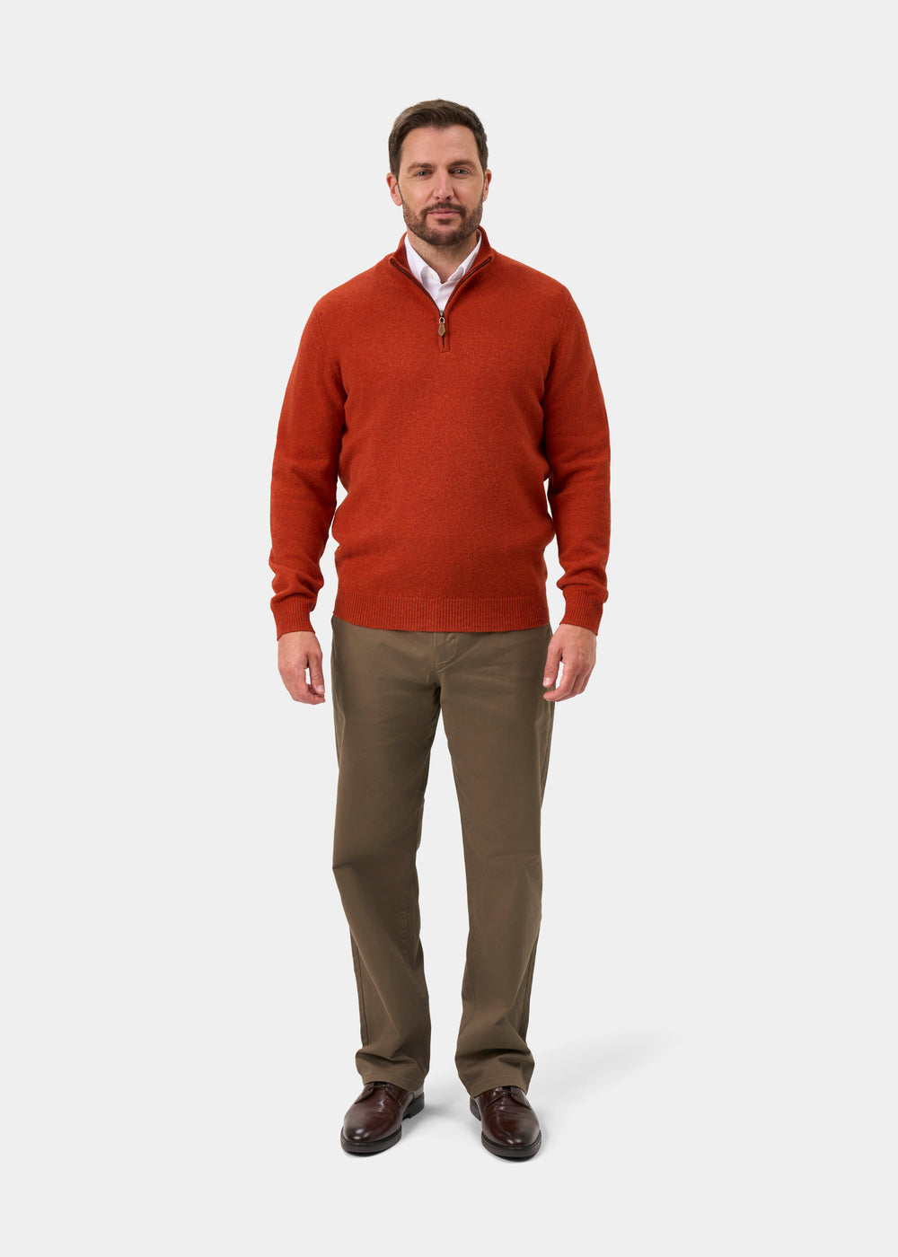 Sutherland Lambswool 1/4 Zip Jumper in Ember - Regular Fit