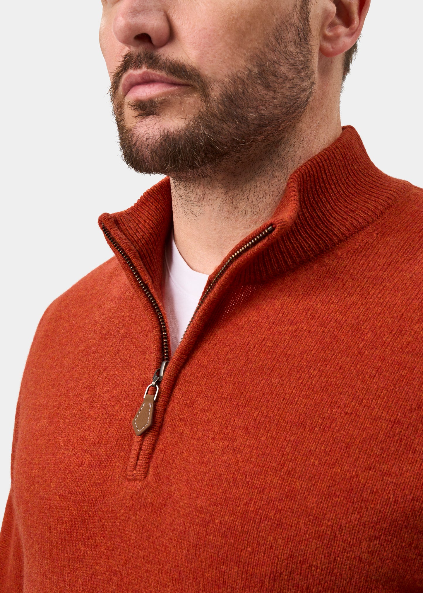Sutherland Lambswool 1/4 Zip Jumper in Ember - Regular Fit