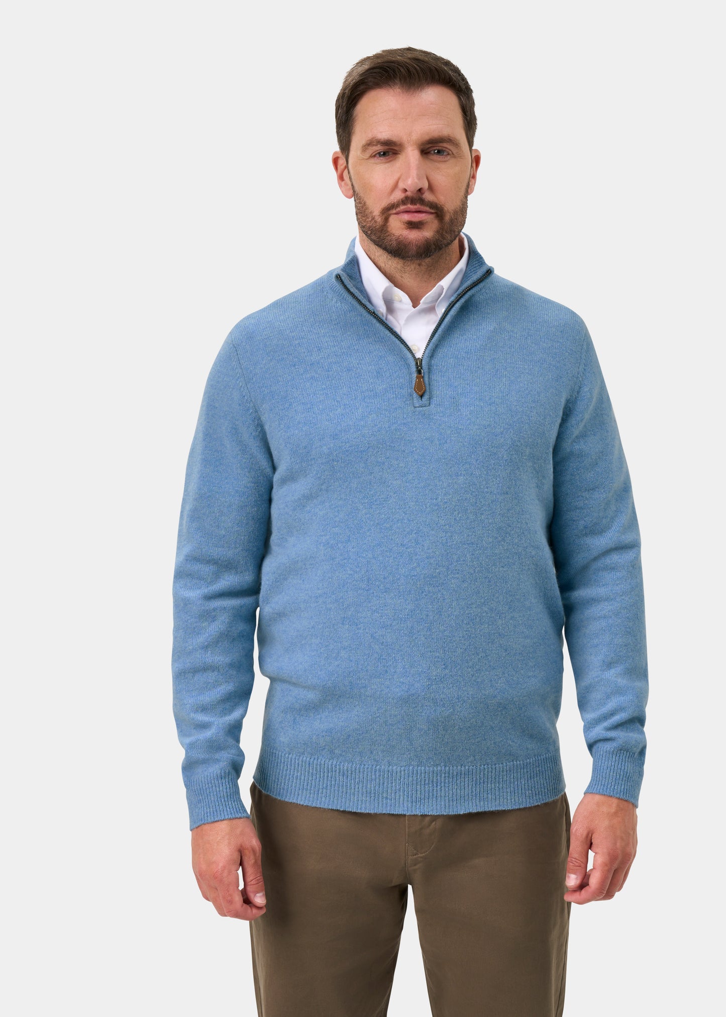 Sutherland Lambswool 1/4 Zip Jumper in Glacier - Regular Fit
