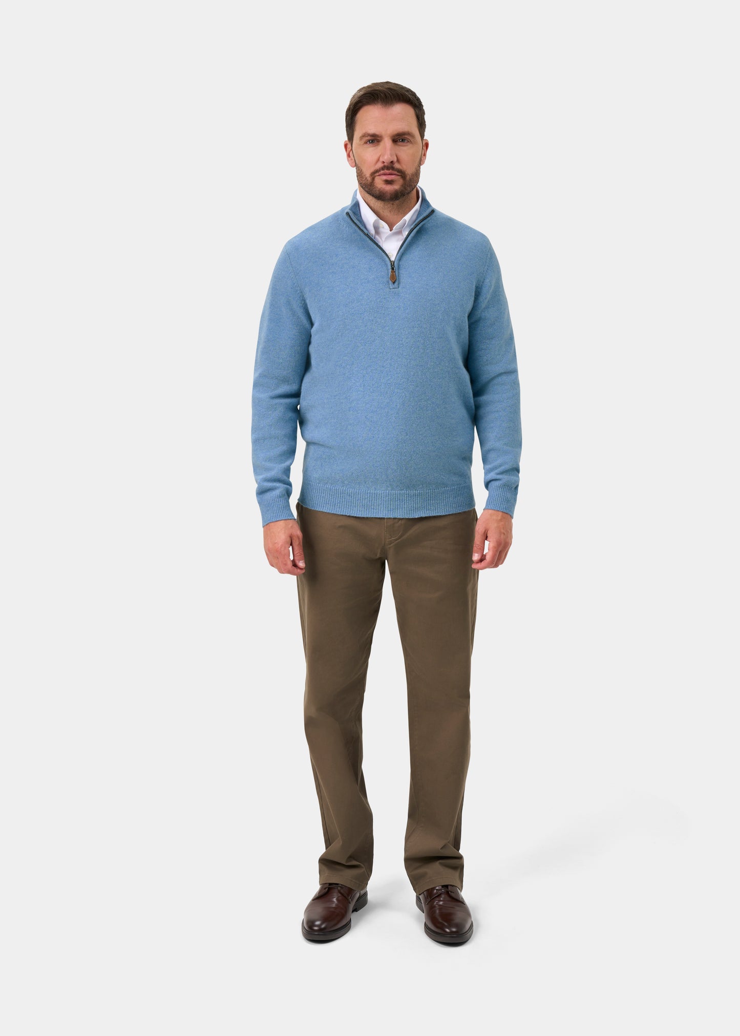 Sutherland Lambswool 1/4 Zip Jumper in Glacier - Regular Fit
