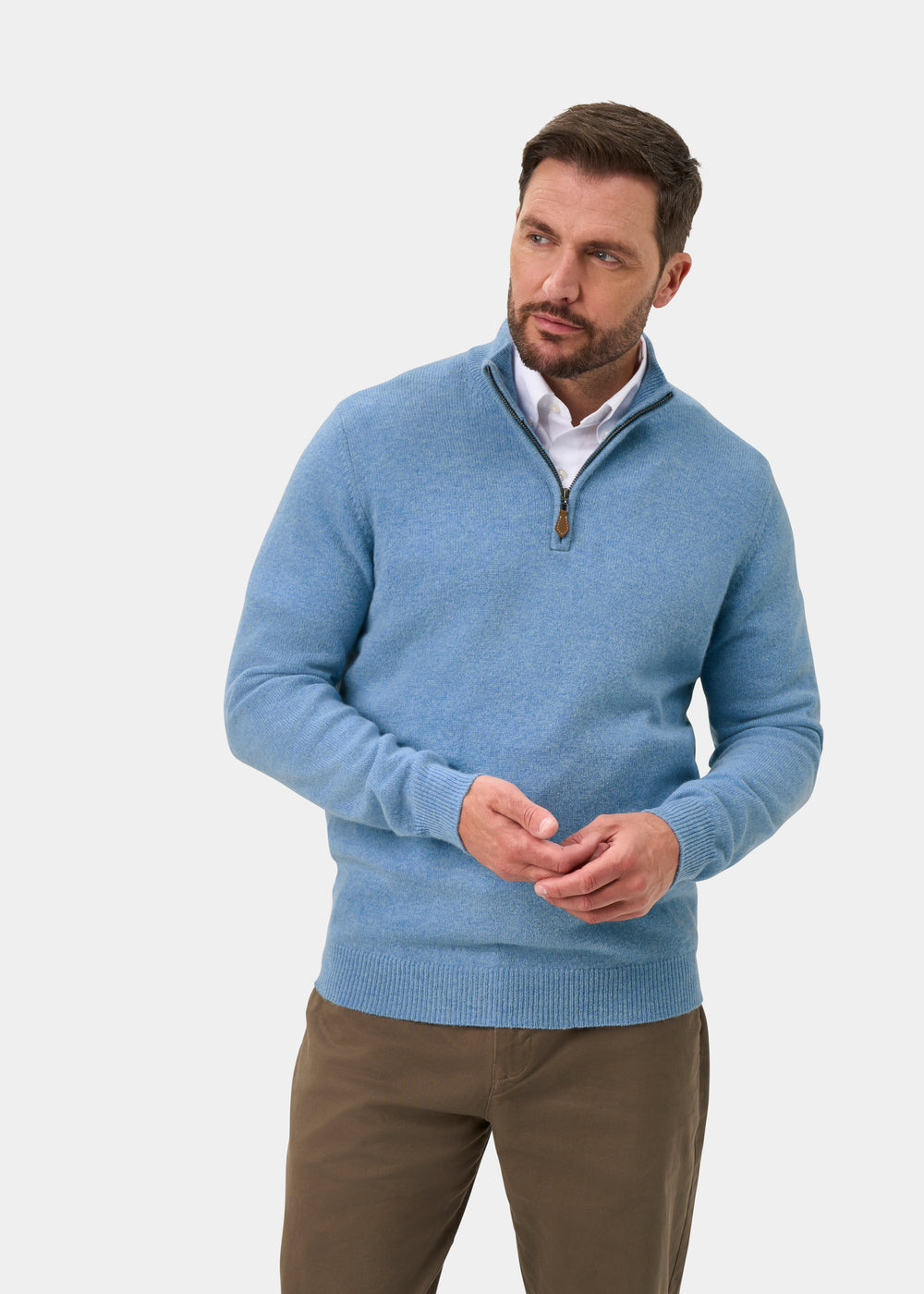 Sutherland Lambswool 1/4 Zip Jumper in Glacier - Regular Fit